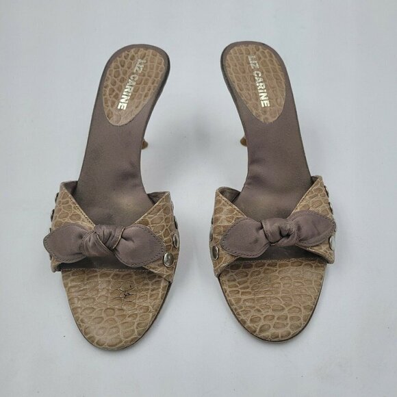 Liz Carine Snakeprint Leather Open Toe Studded Bow Kitten Heel Size 36.5… - Picture 2 of 12